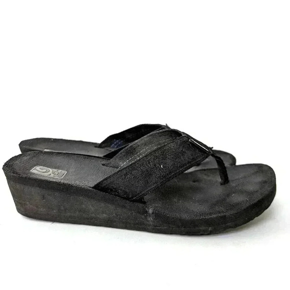 Teva Mush Black Wedge Flip Flop Sandals - Picture 3 of 11